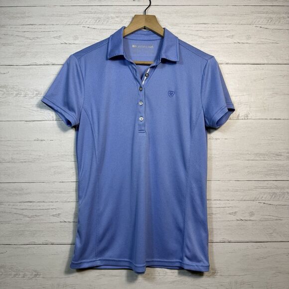 Ariat Womens Size Large Short Sleeve Blue Polo Tek Heat Shirt Ladies Casual - Picture 1 of 6